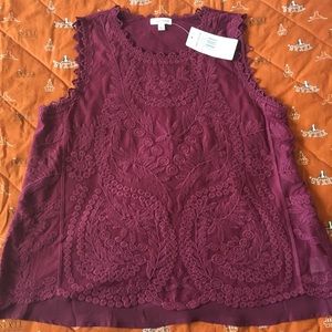 Burgundy Lace Sleeveless Top